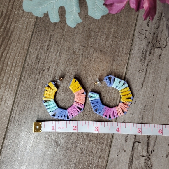 NWT Pastel Octogonal Raffia Open Hoop Earrings - Picture 4 of 14